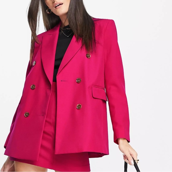 ASOS Design Boxy‎ Double Breasted Blazer Jacket Fuchsia US 12 - Picture 2 of 10
